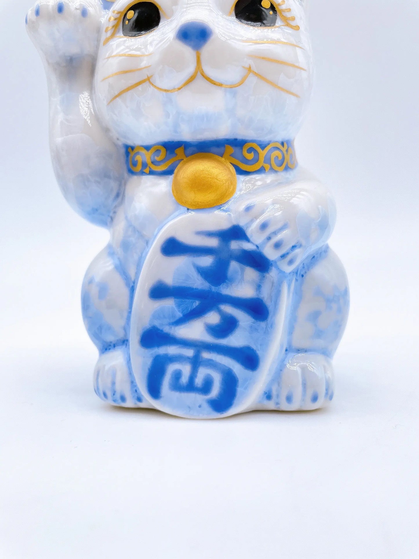 日本清水烧招财猫花结晶青白千万両