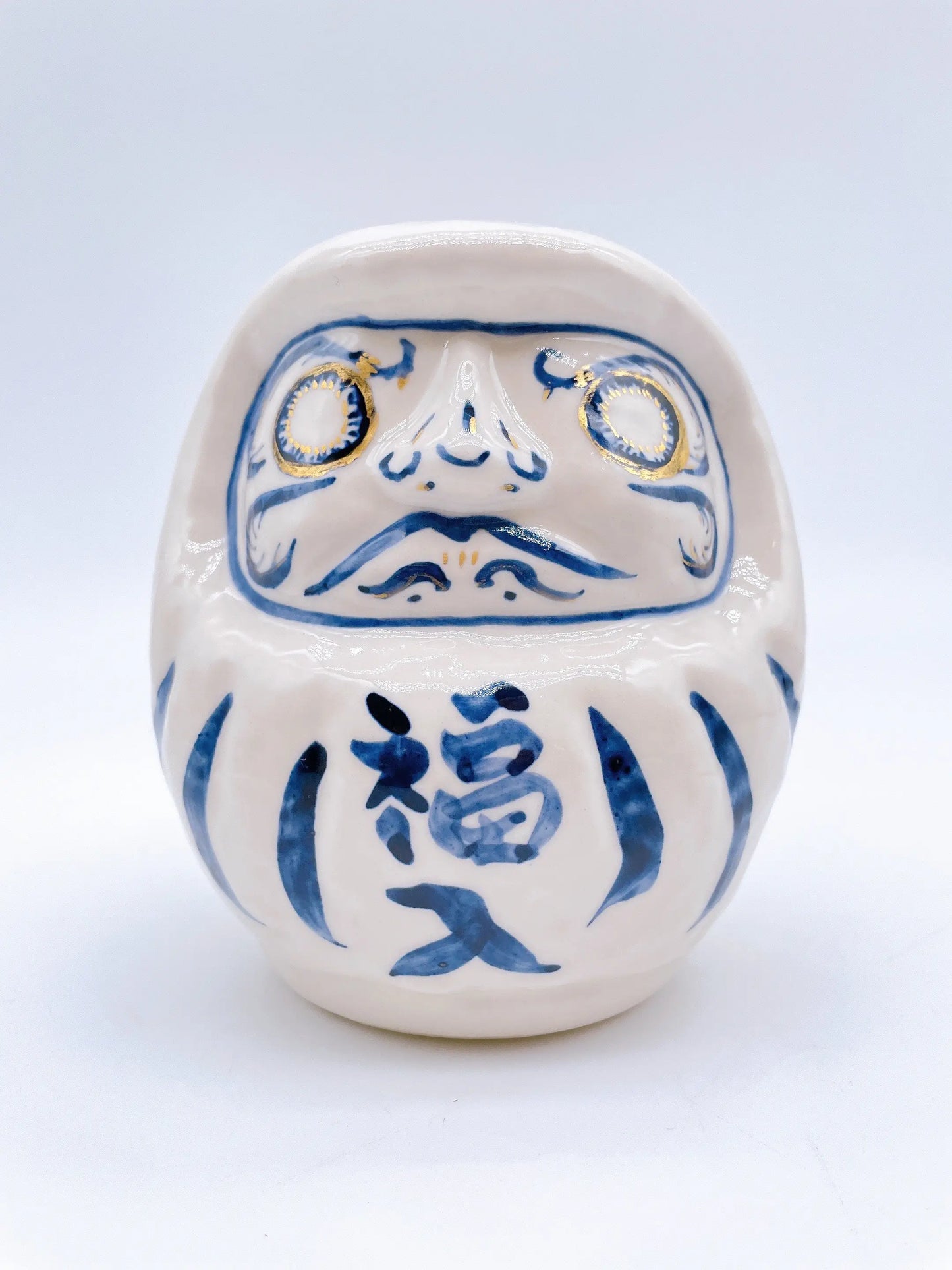 日本清水燒達摩 染付X金 中號