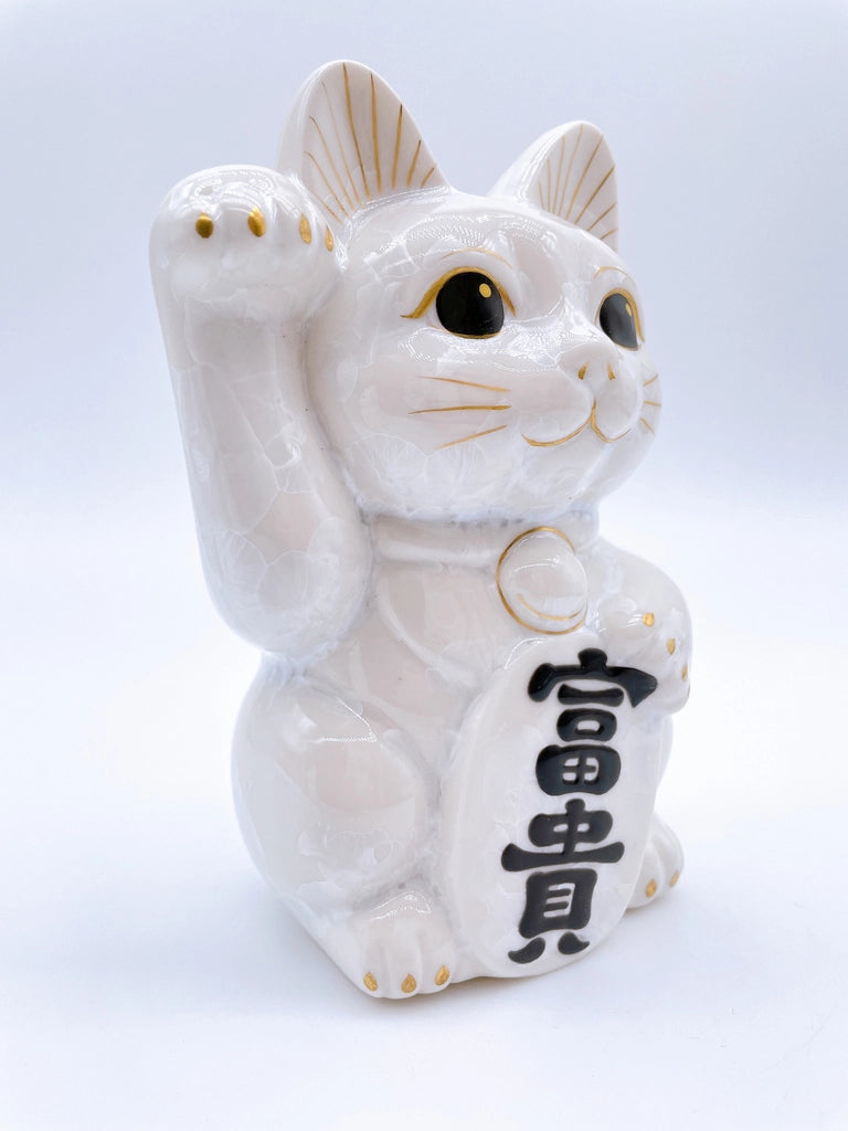 日本清水烧招财猫花结晶白富贵健康