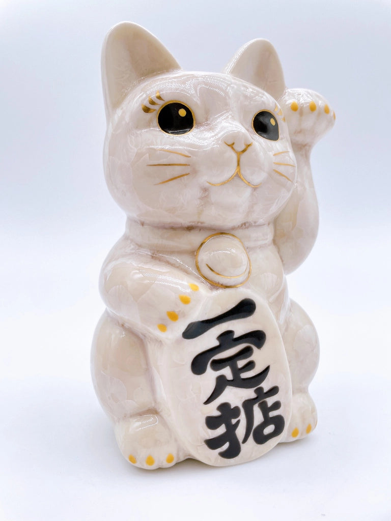 日本清水烧招财猫 花结晶 杏