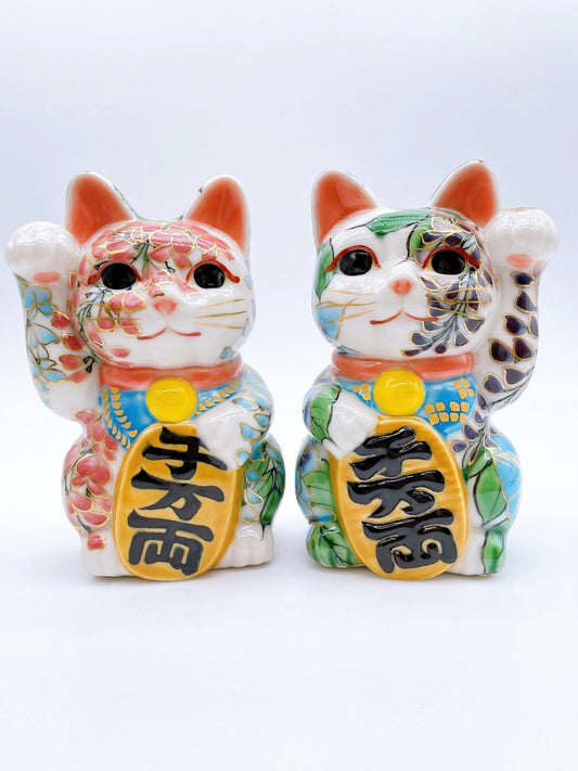 日本清水燒招財貓 粉藤 青藤