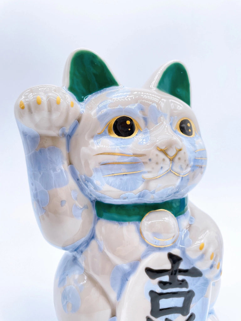 日本清水燒招財貓 花結晶 銀藤 特大