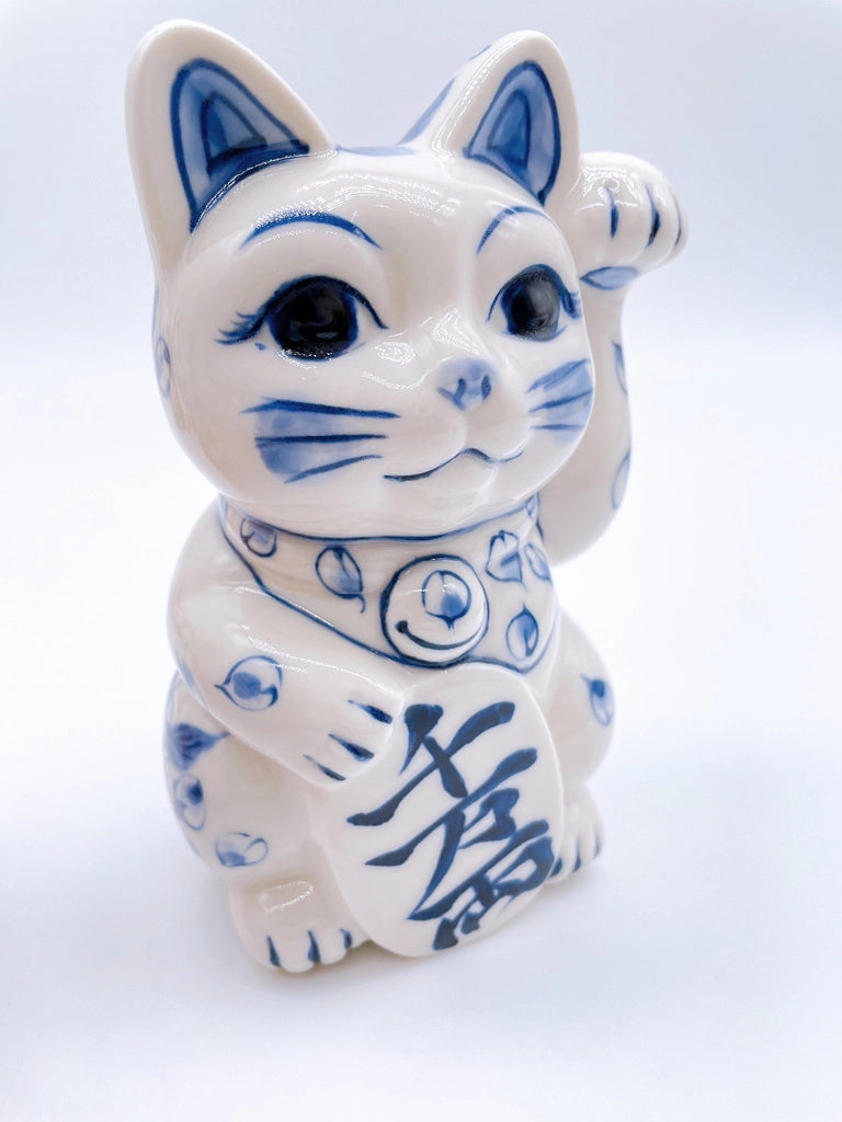 日本清水烧招财猫染付千万両左手