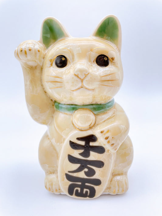 日本清水烧招财猫花结晶金花
