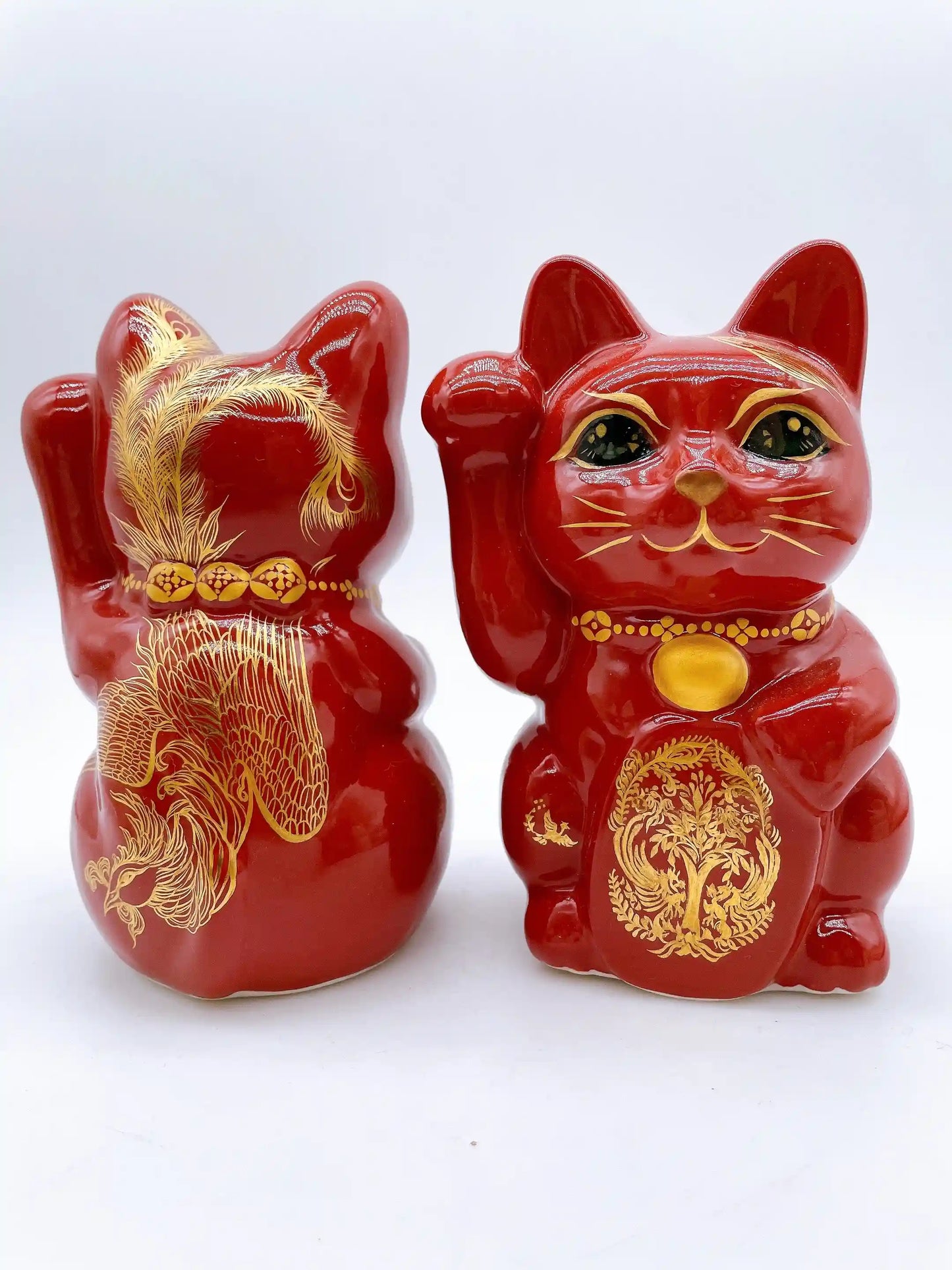 日本清水烧招财猫赤地龙凤