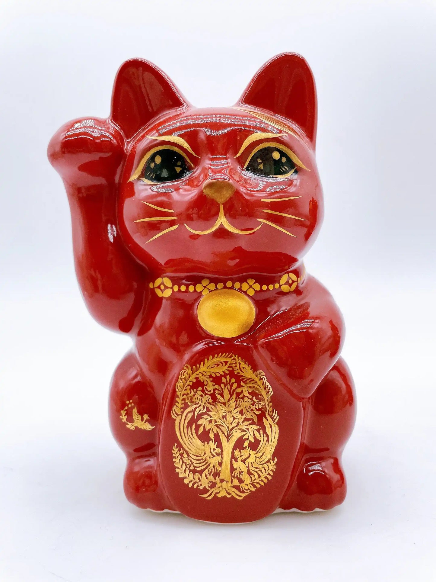 日本清水烧招财猫赤地龙凤