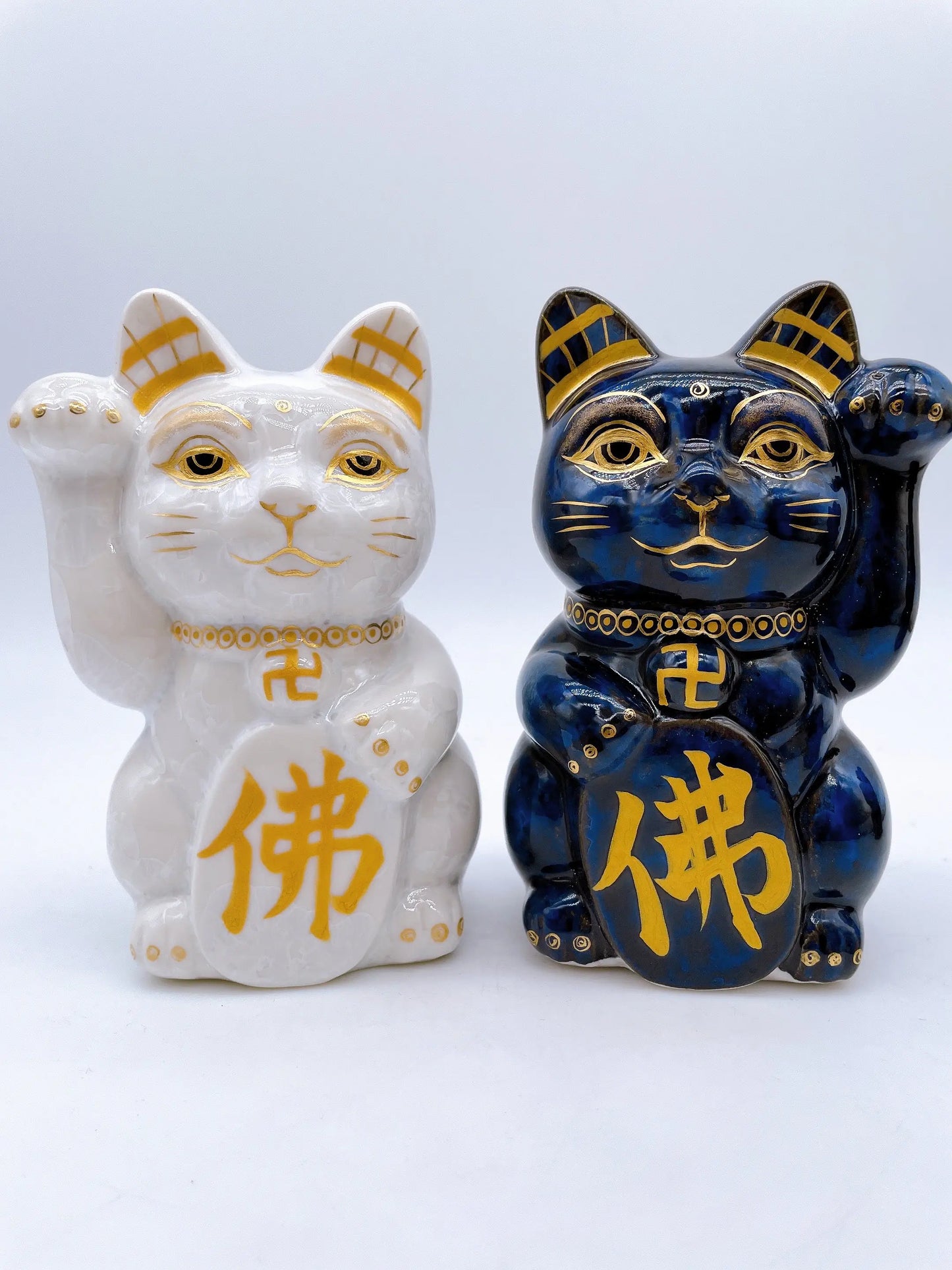 日本清水烧招财猫花结晶佛猫