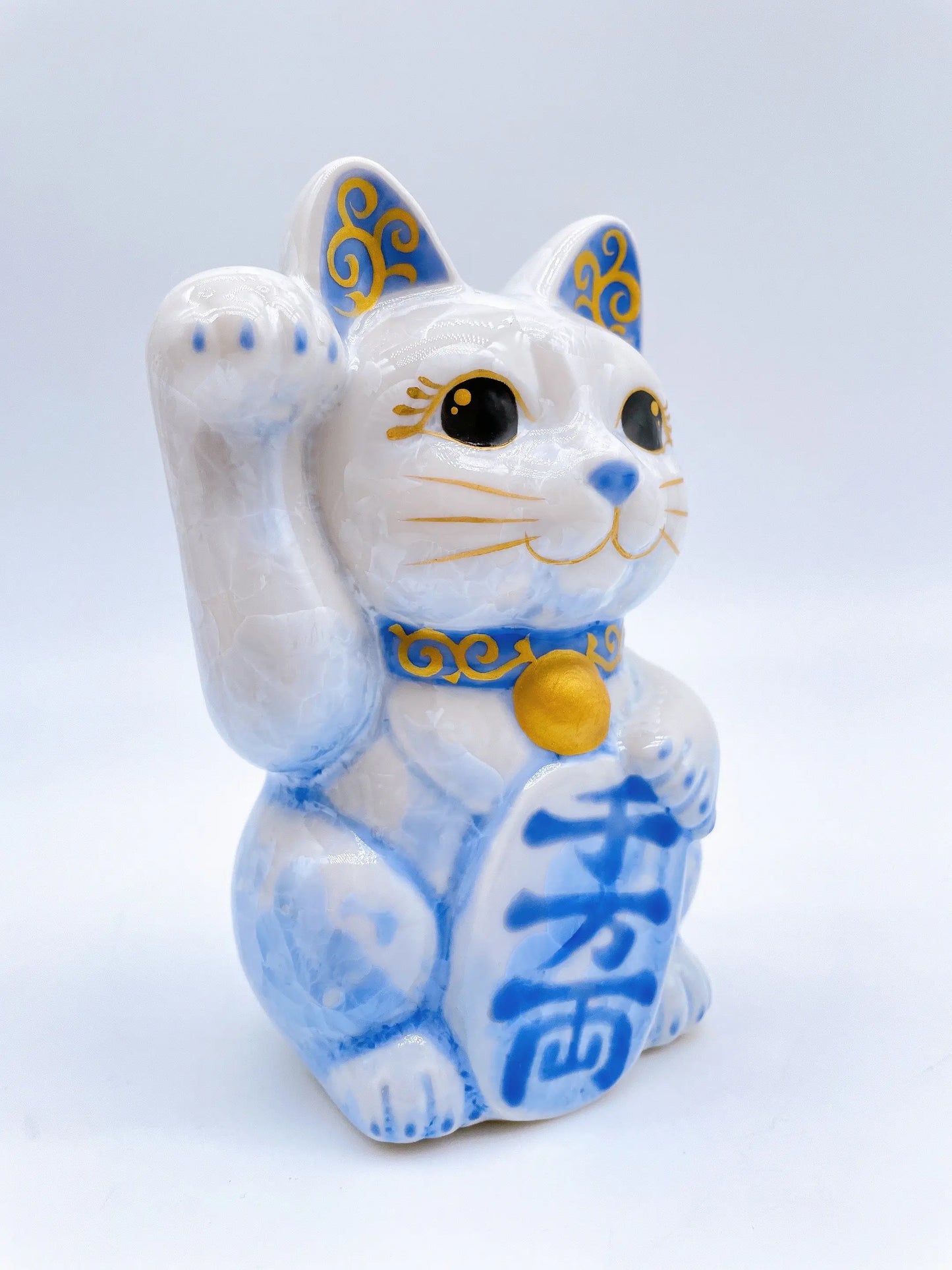 日本清水烧招财猫花结晶青白千万両