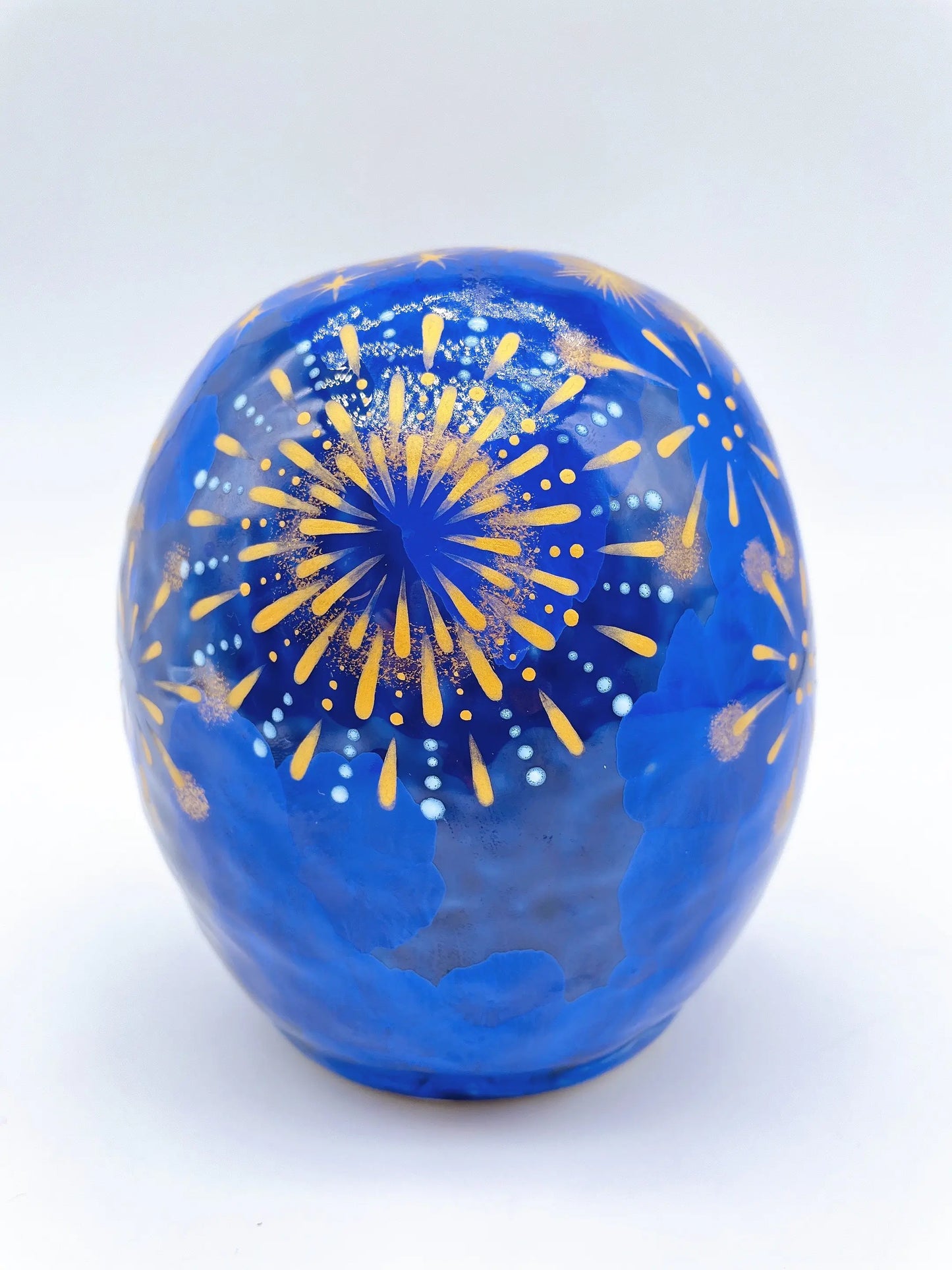 日本清水燒達摩 花結晶 璃璃X金彩 花火 中