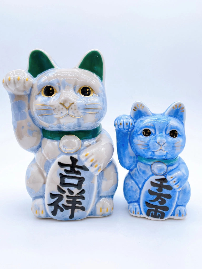 日本清水燒招財貓 花結晶 銀藤 特大