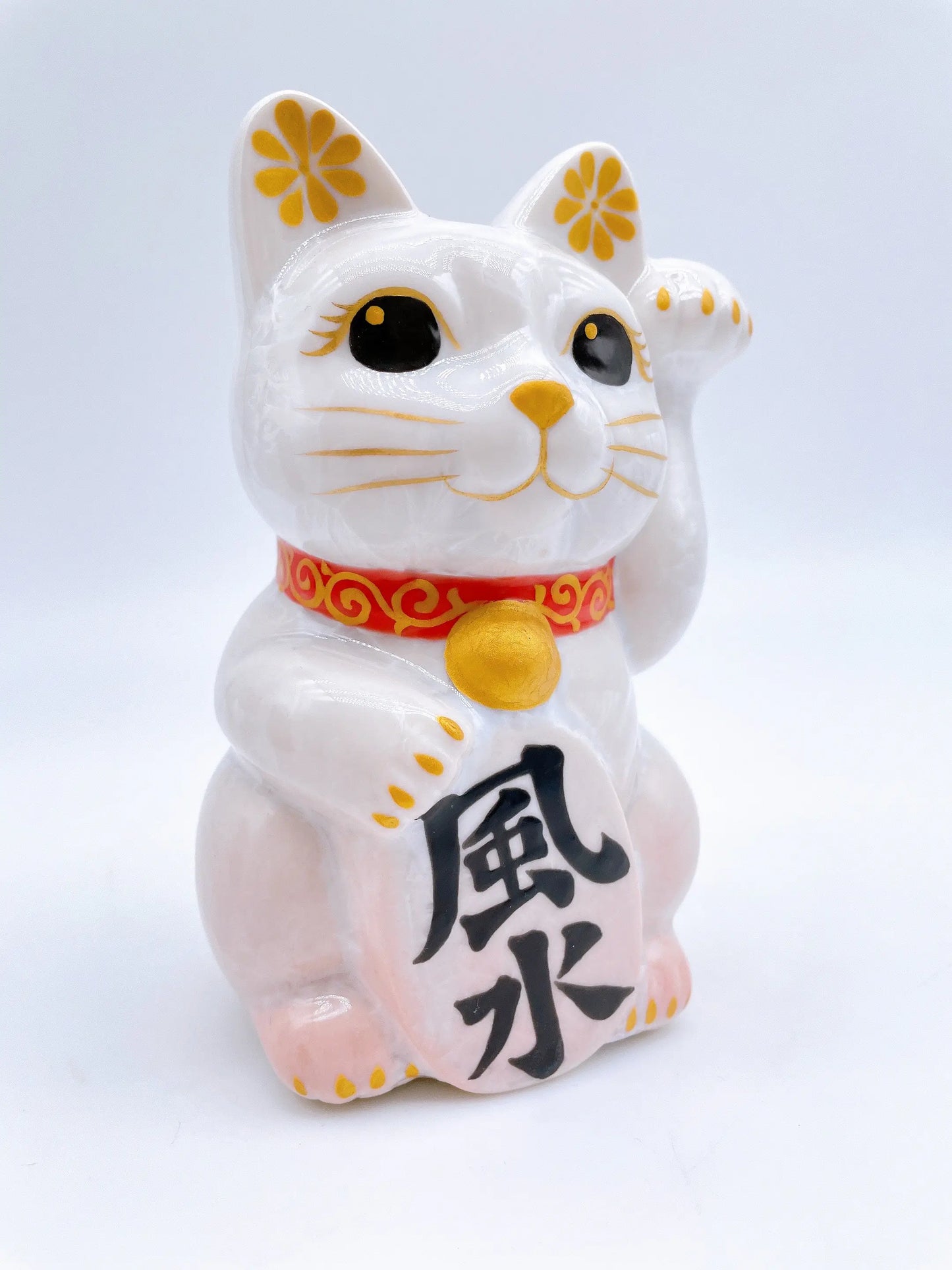 日本清水烧招财猫花结晶桃白风水