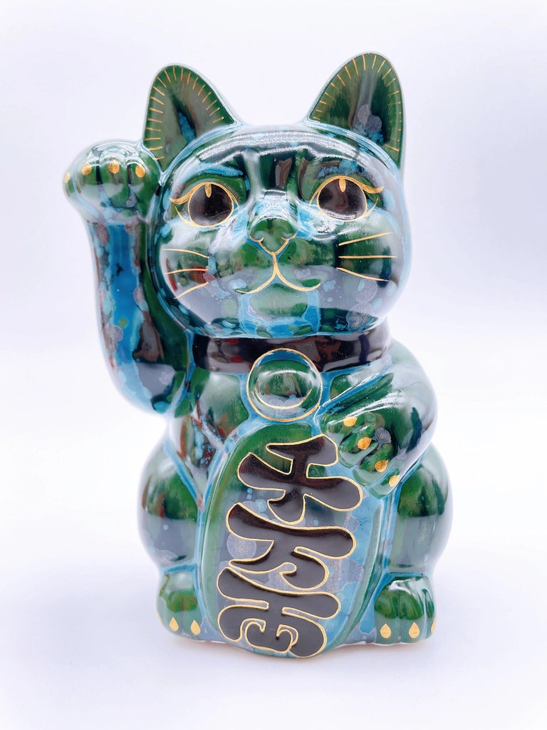日本清水烧招财猫古色真绿