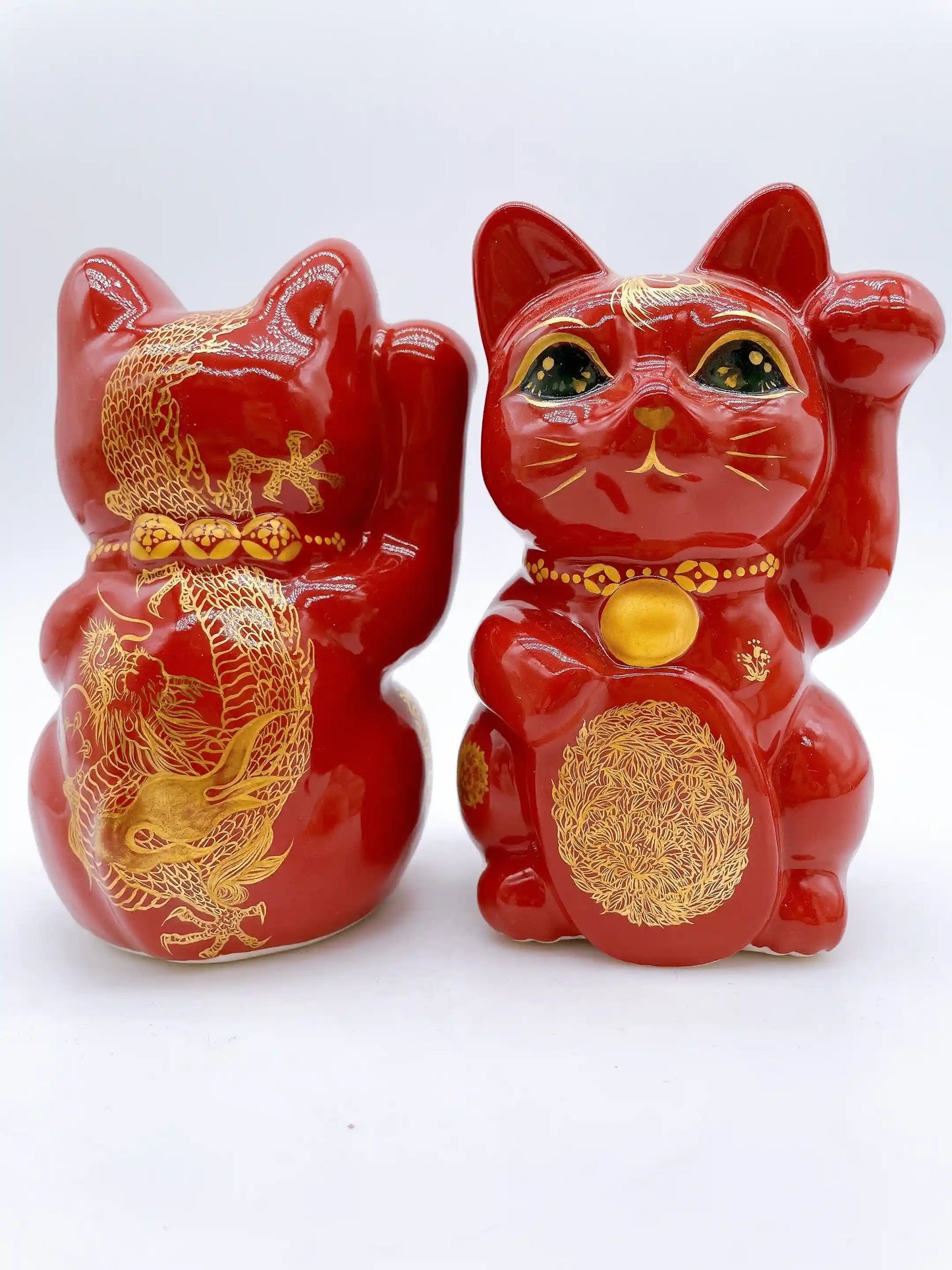 日本清水烧招财猫赤地龙凤