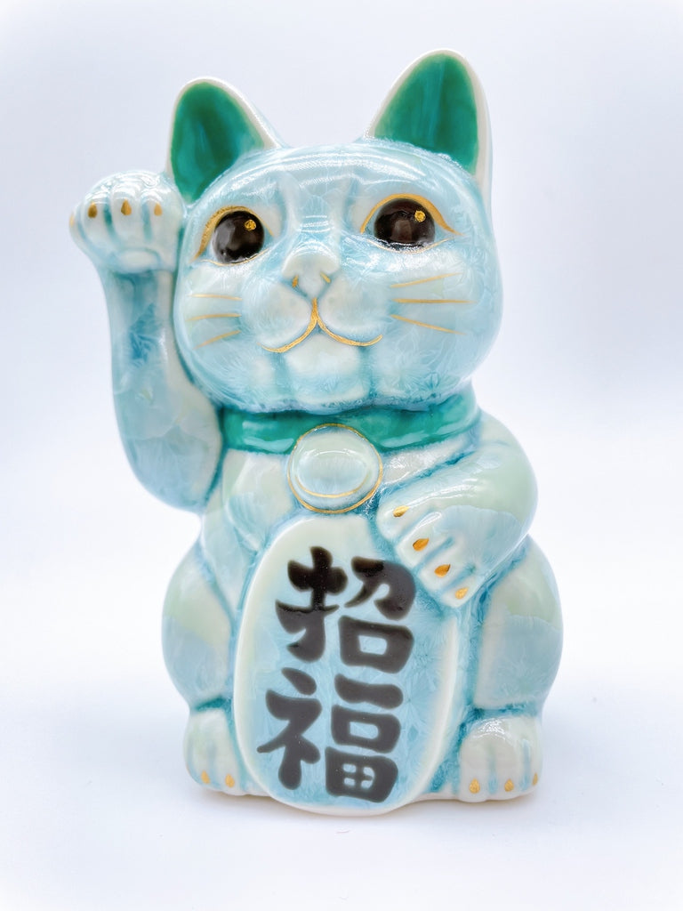 日本清水烧招财猫花结晶绿