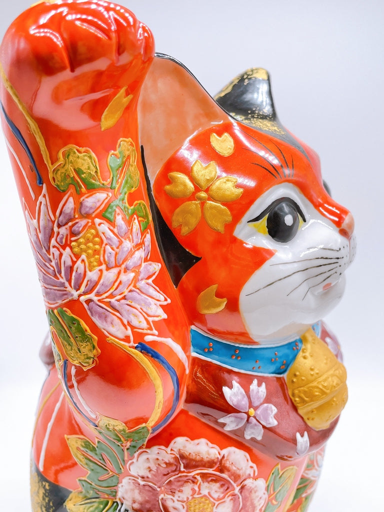 日本九谷燒紅黑華盛招財貓