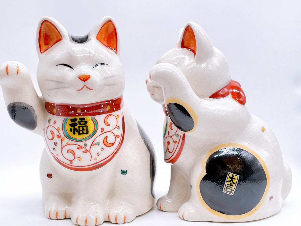 日本陶彩万福唐草招財貓 中