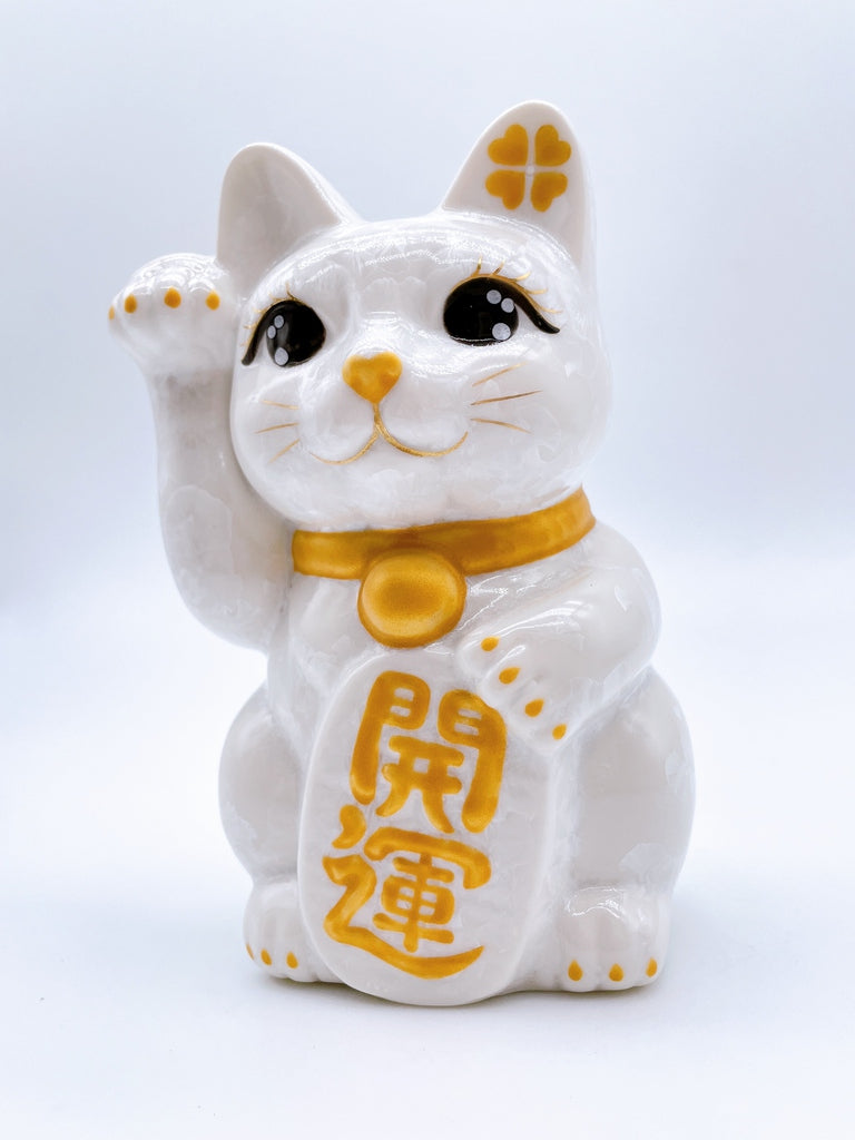 日本清水烧招财猫花结晶白
