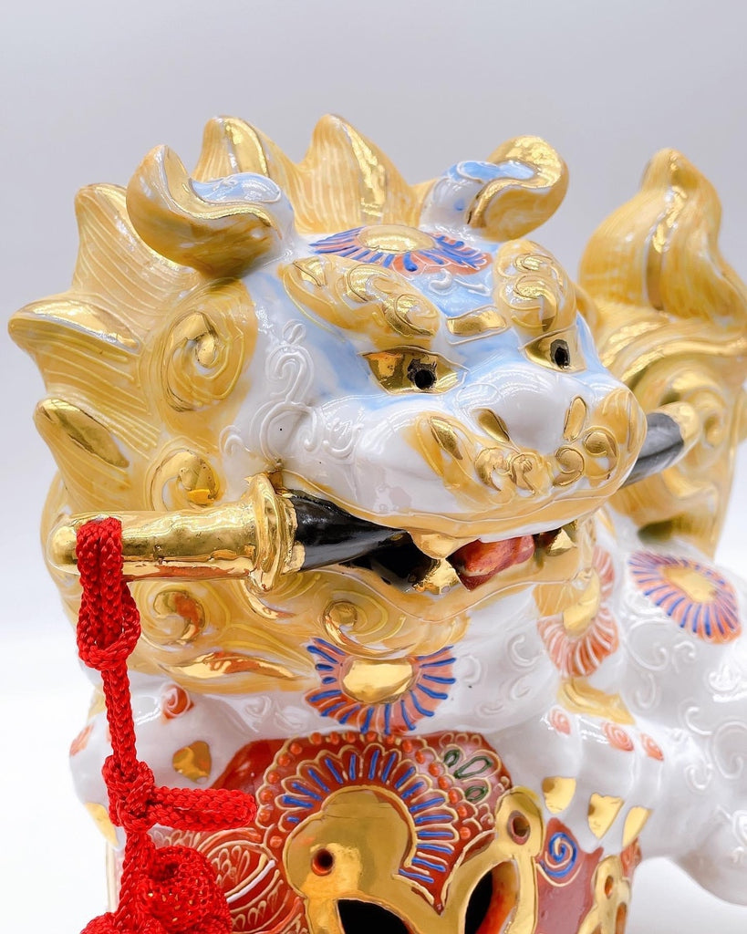日本九谷燒劍獅子 8號 白盛