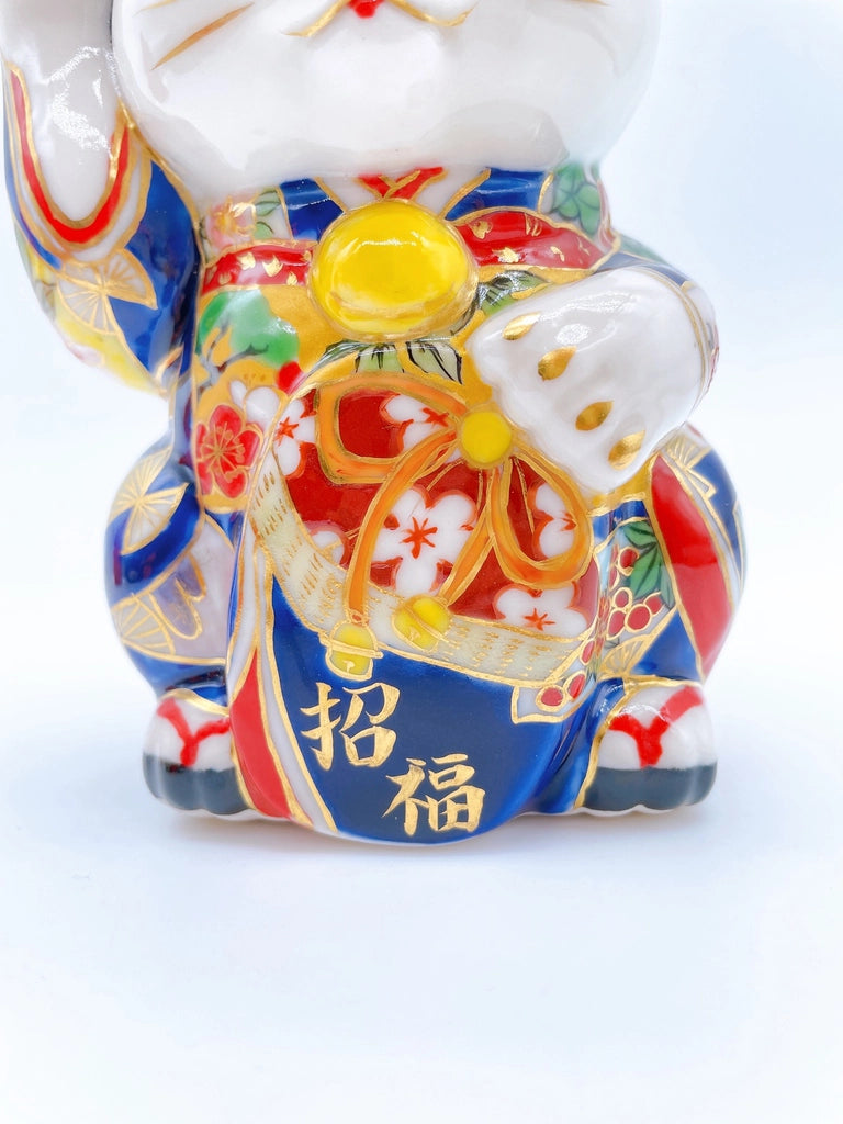 Japanese Kiyomizu-yaki Lucky Cat, Maiko, Fuji Crane, Lucky Cat