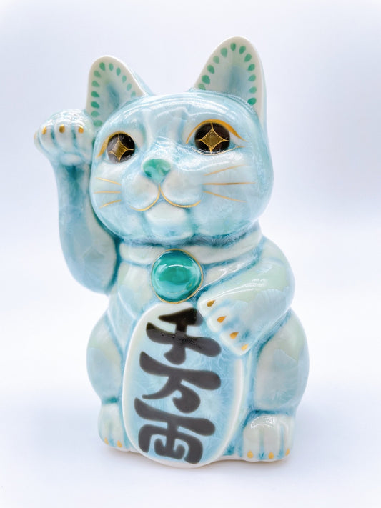 日本清水烧招财猫花结晶绿