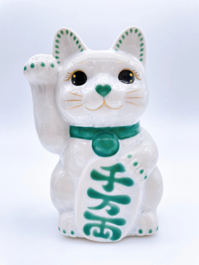 日本清水烧招财猫花结晶白