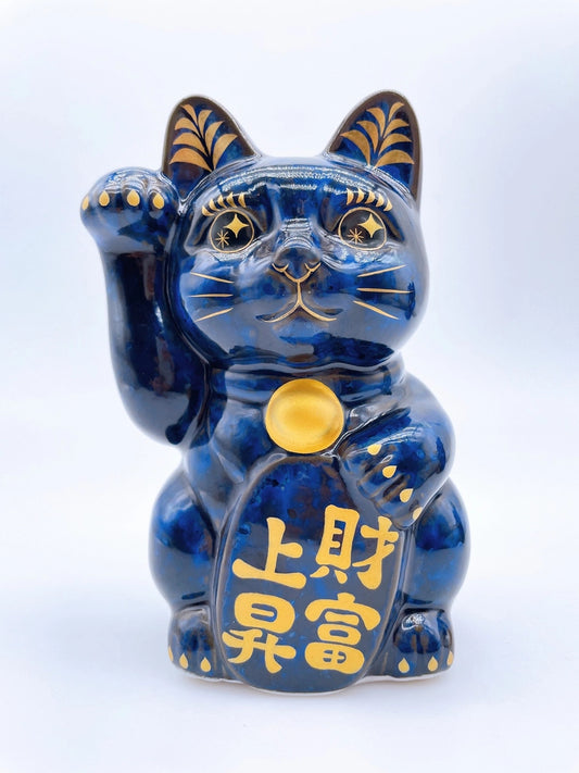 日本清水燒招財貓 青墨 財富上昇
