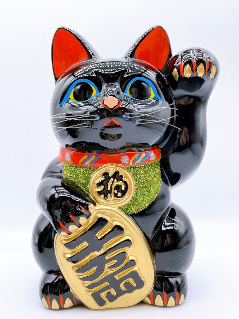日本常滑小判黑招き猫 8号 左右