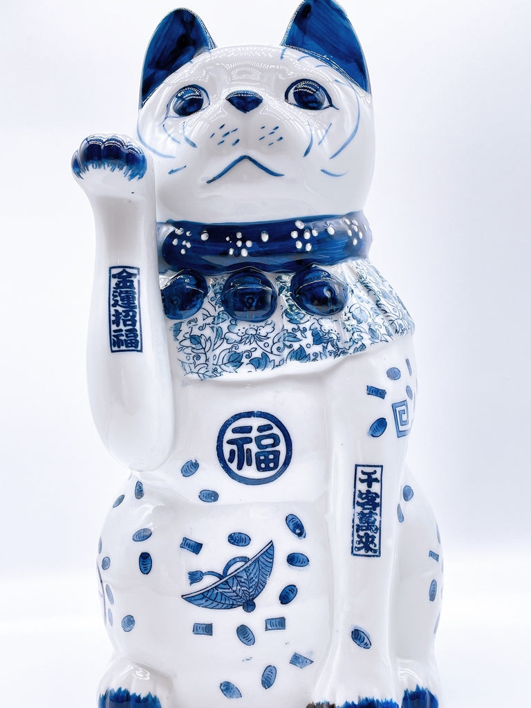日本瀬戸焼染付招财猫大号