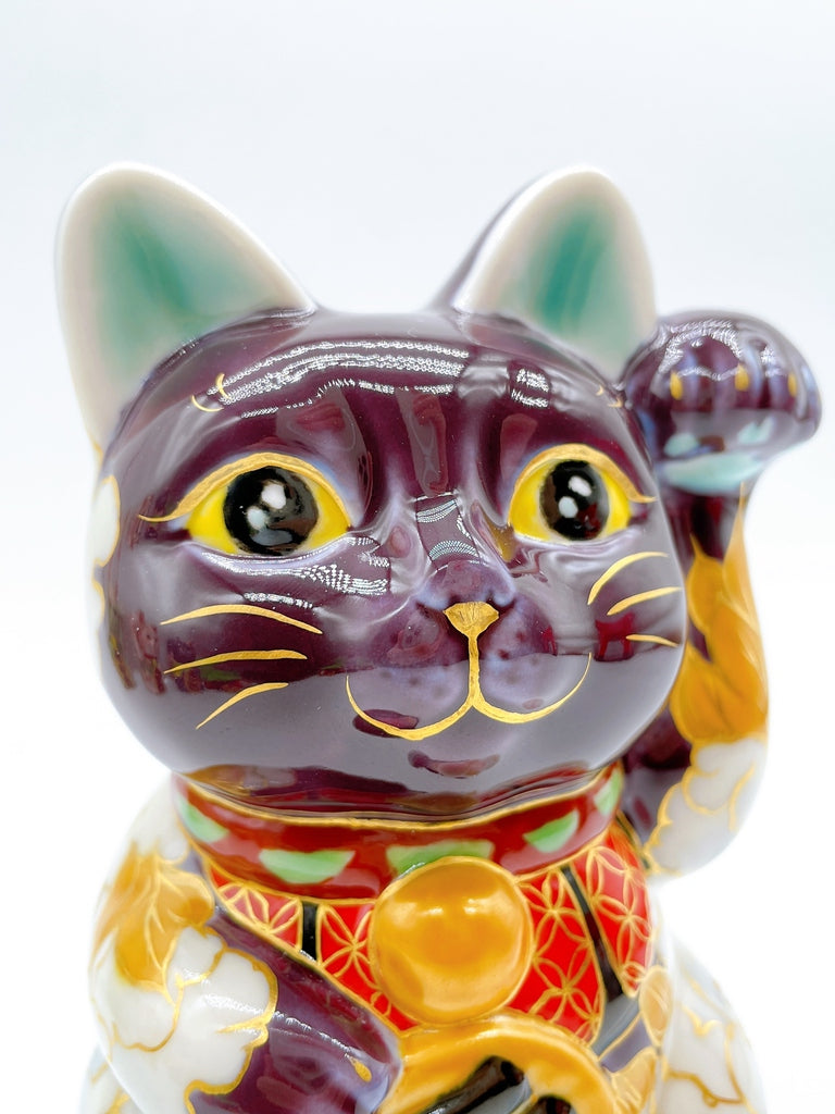 日本清水烧招财猫紫地牡丹