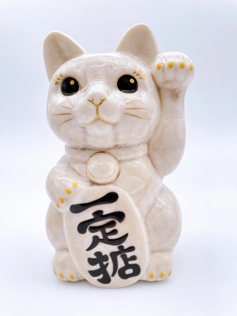 日本清水烧招财猫 花结晶 杏