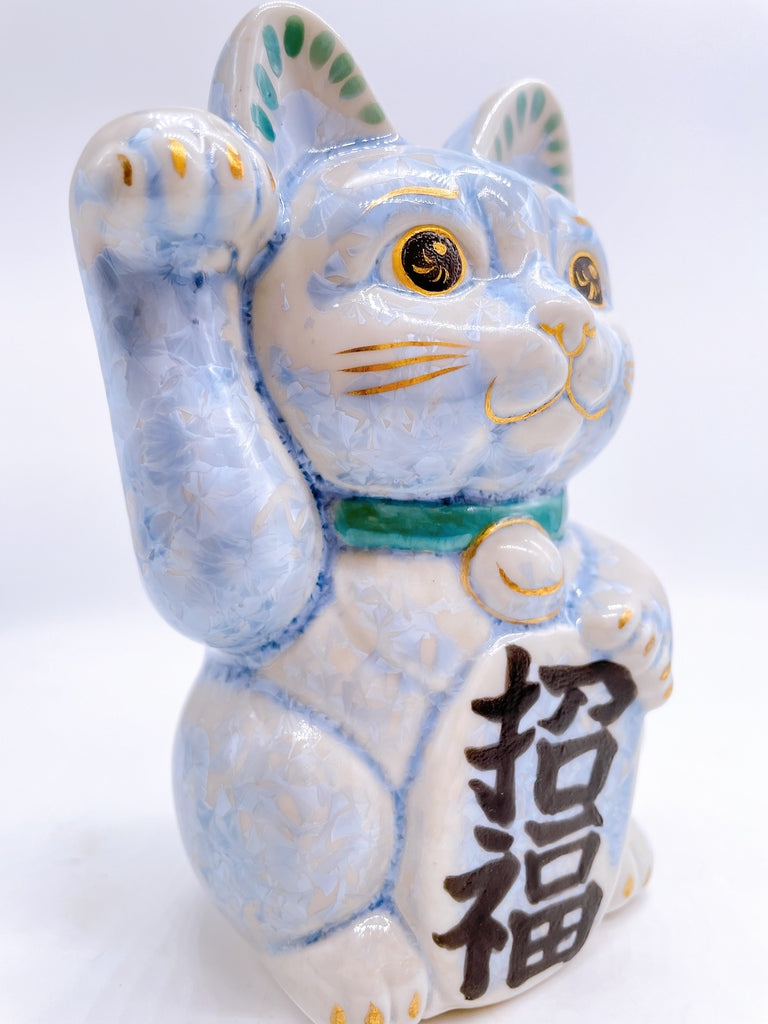 日本清水烧招财猫花结晶银藤