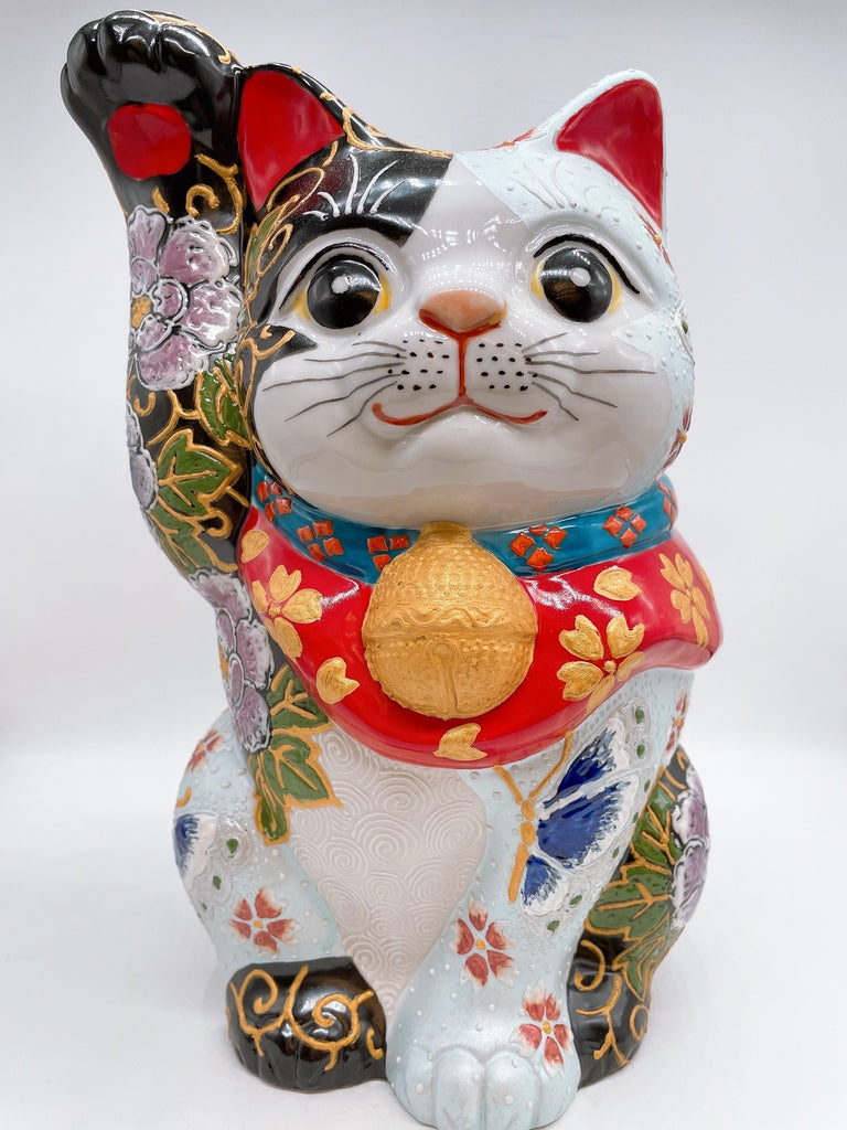 日本九谷燒招財貓 花碟華麗