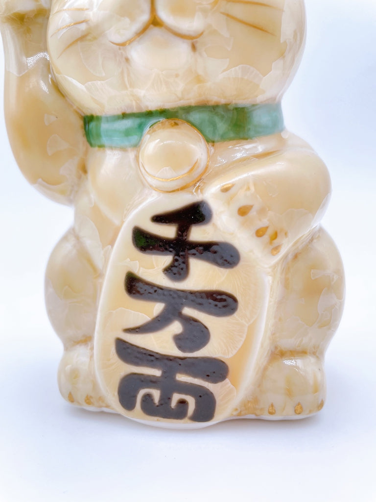 日本清水烧招财猫花结晶金花