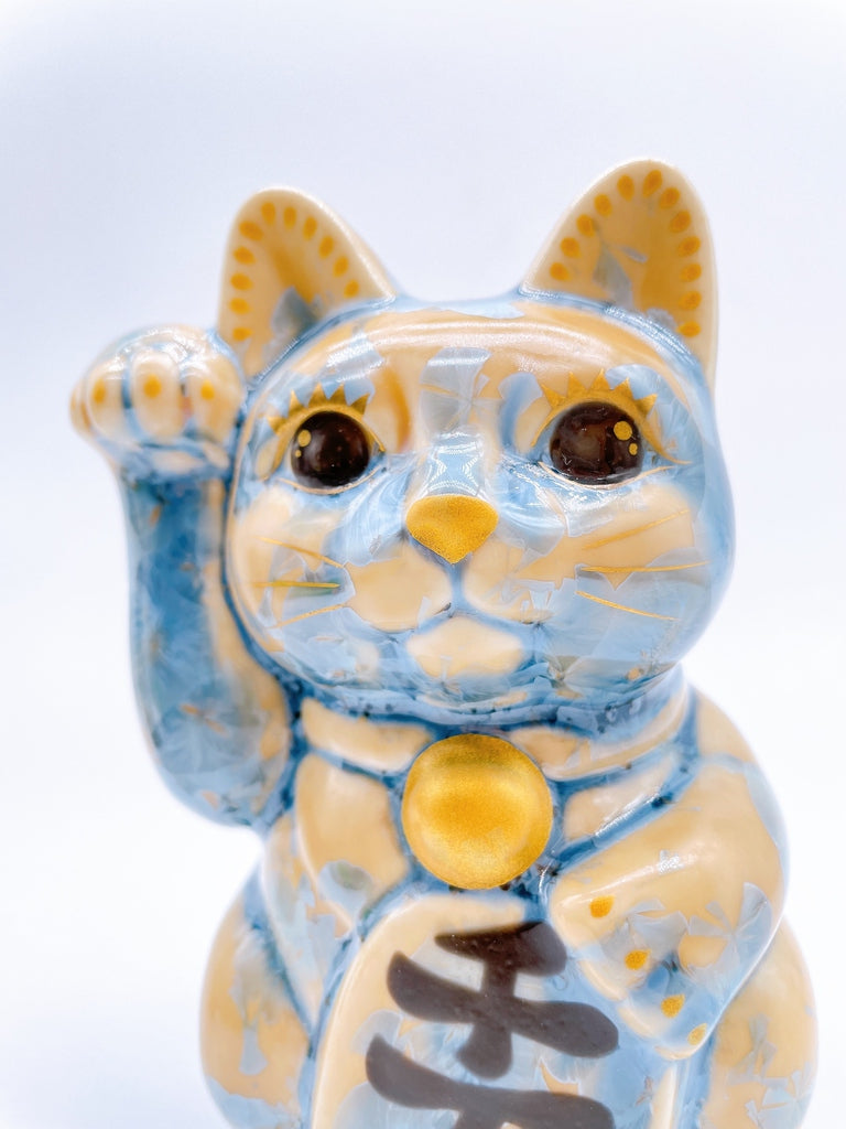 日本清水烧招财猫花结晶灰青