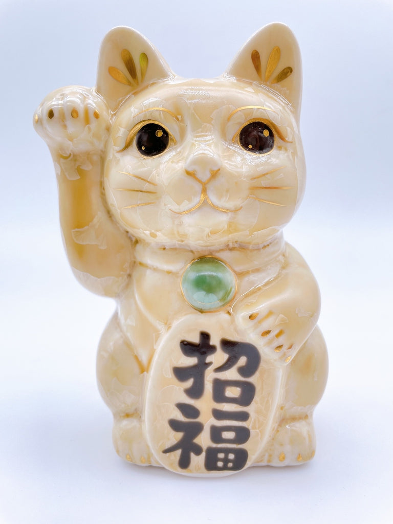 日本清水烧招财猫花结晶金花