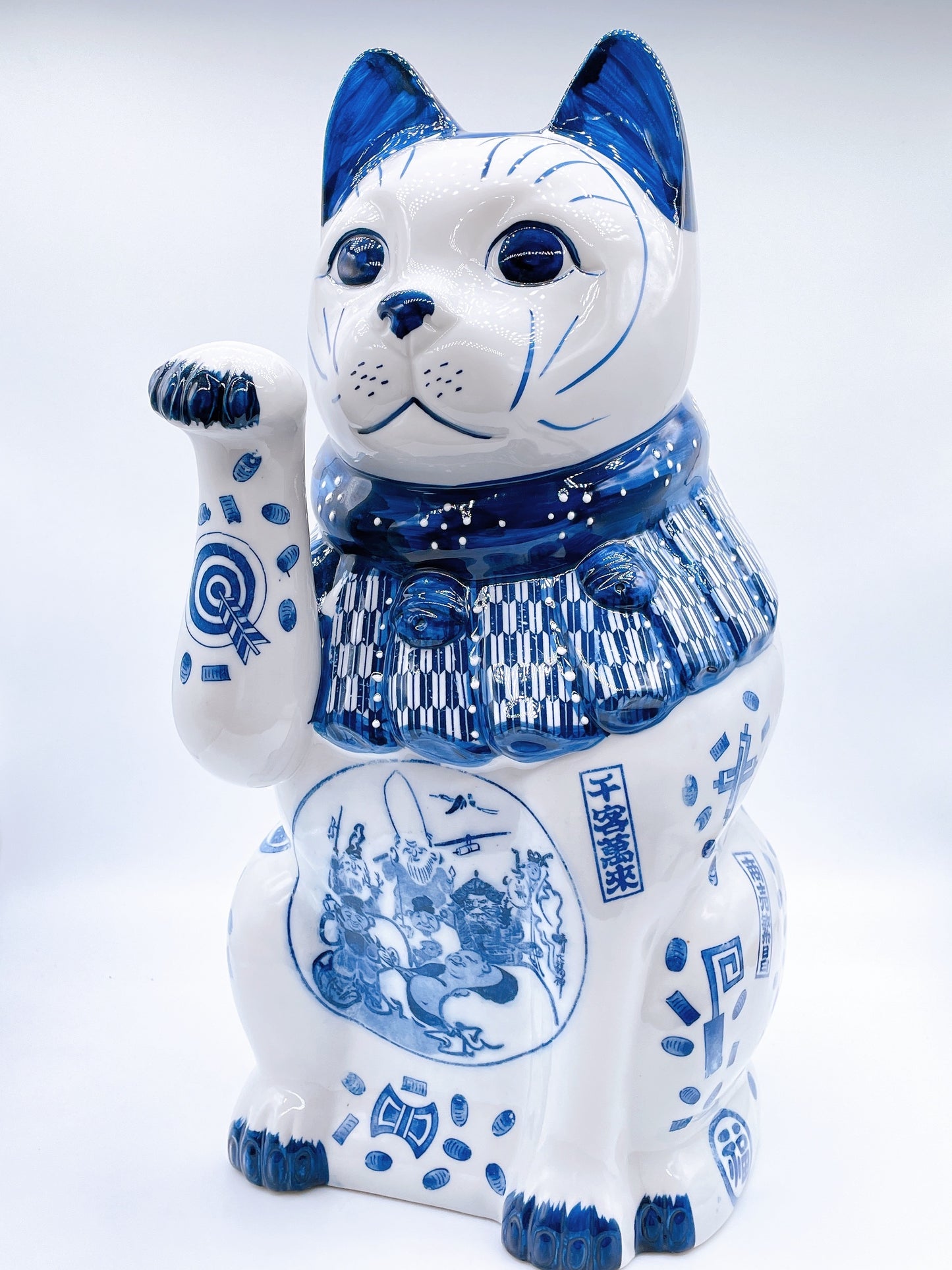 日本瀬戸焼七福神染付招财猫巨号