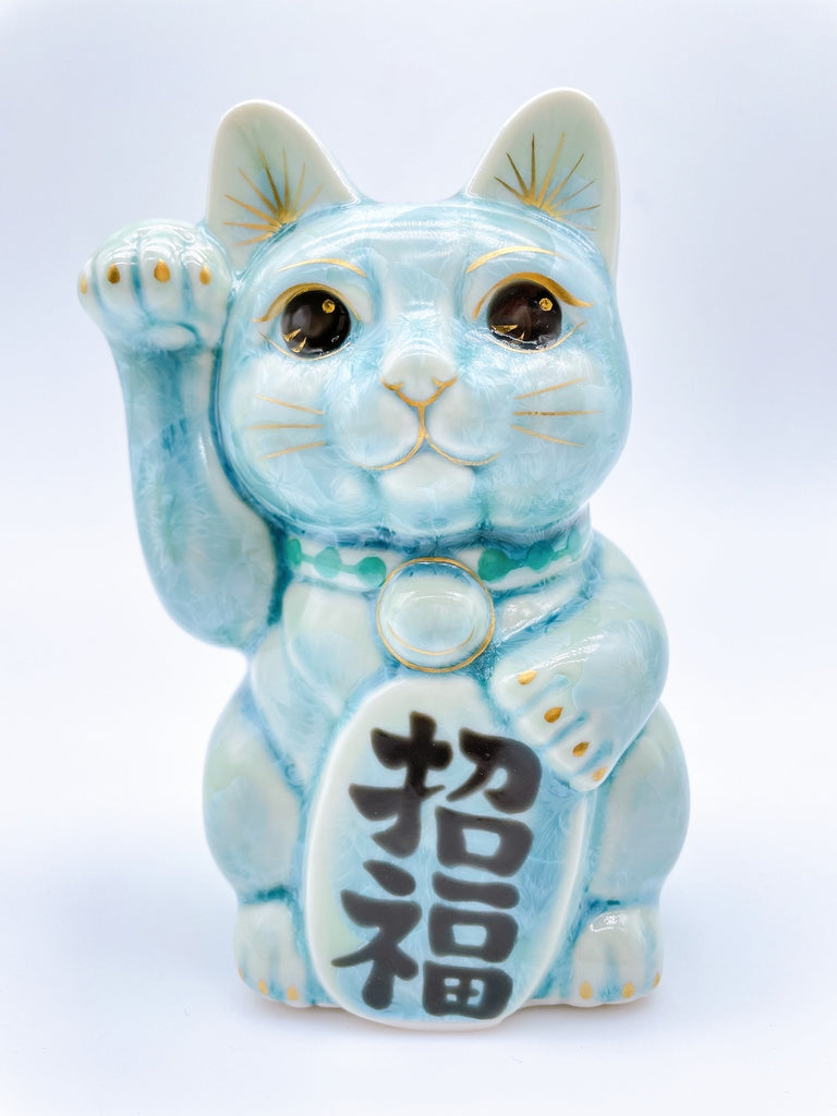 日本清水烧招财猫花结晶绿