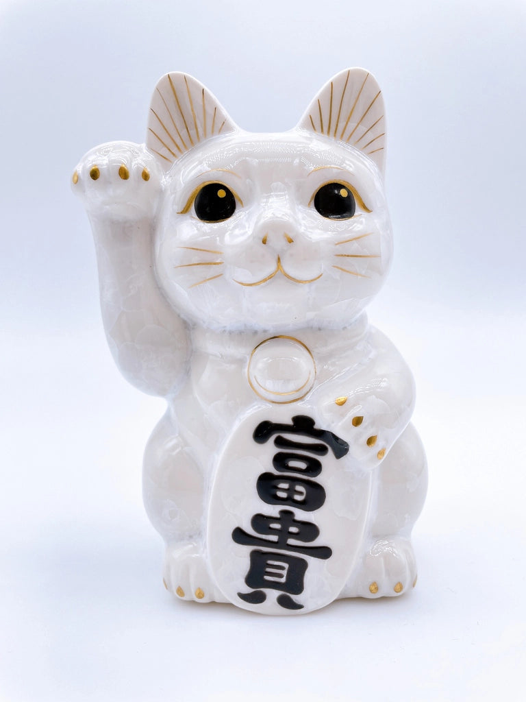 日本清水烧招财猫花结晶白富贵健康
