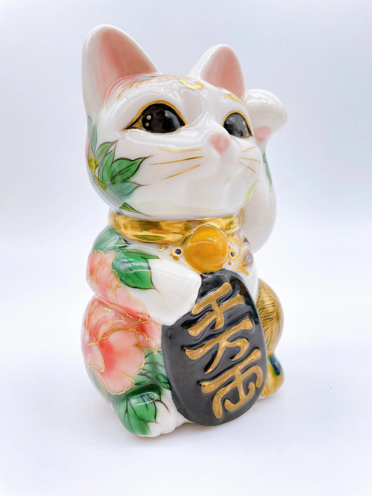 日本清水燒招財貓 孔雀牡丹圖