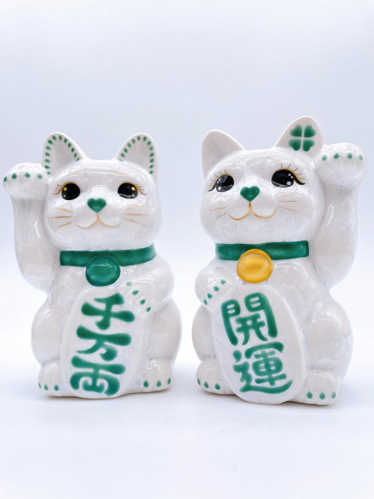 日本清水烧招财猫花结晶白
