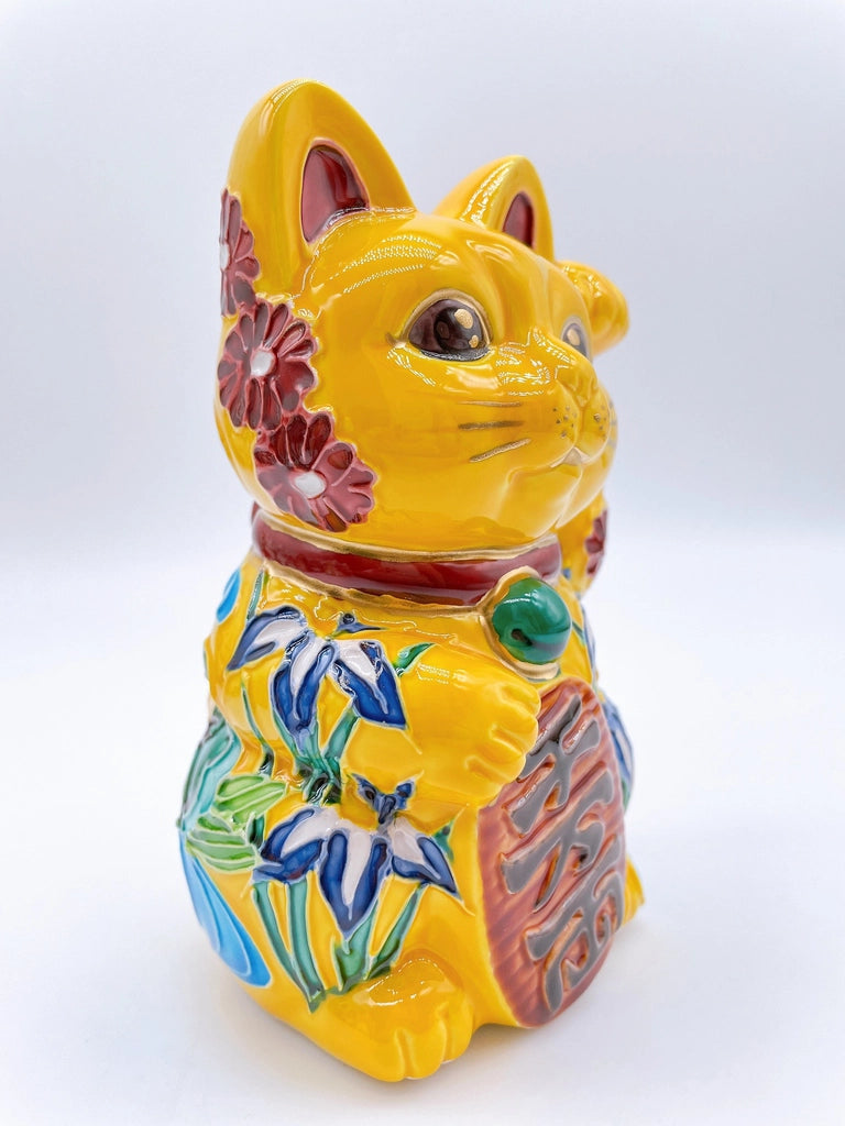 Japanese Kiyomizu-style lucky cat, Cochin yellow clay waterfowl