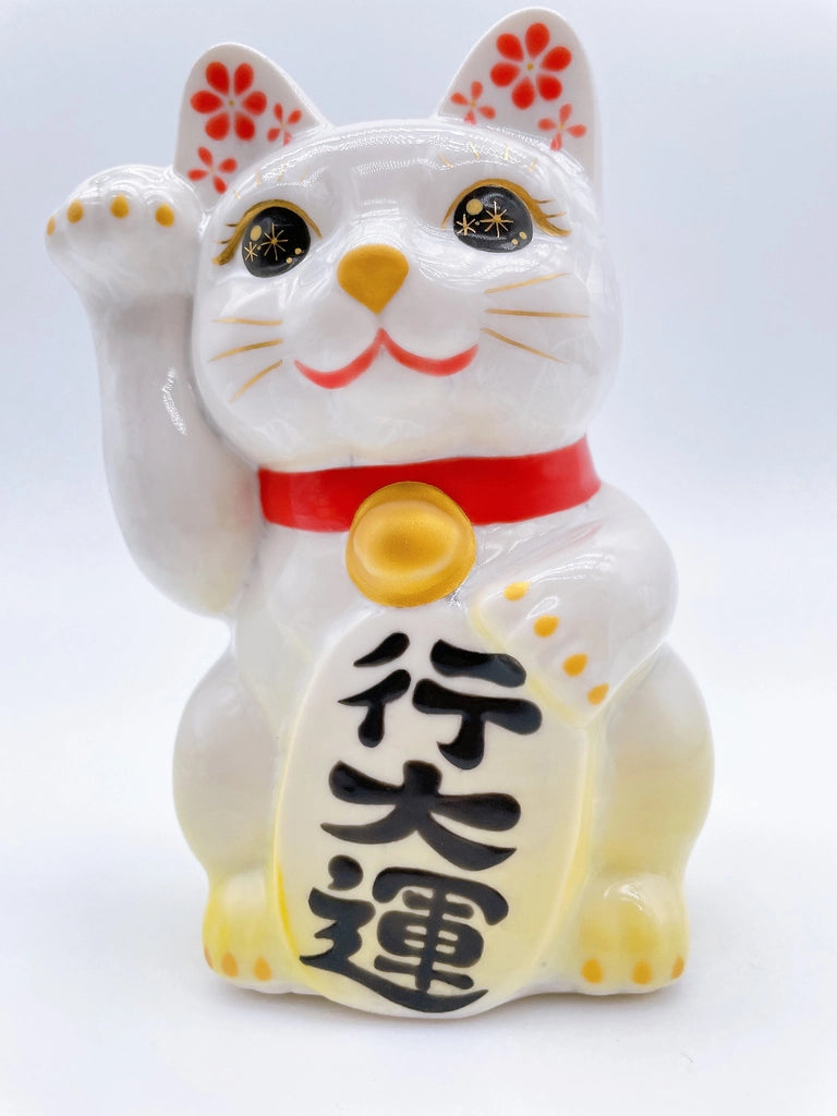 日本清水烧招财猫 花结晶 黄白