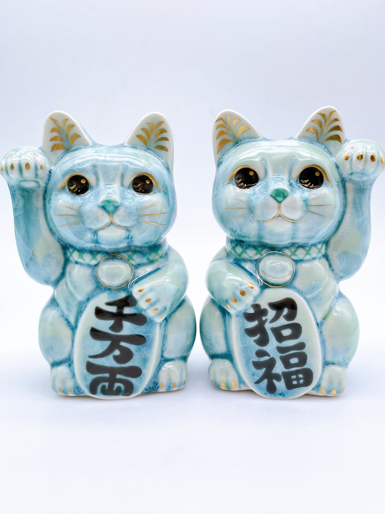 日本清水烧招财猫花结晶绿