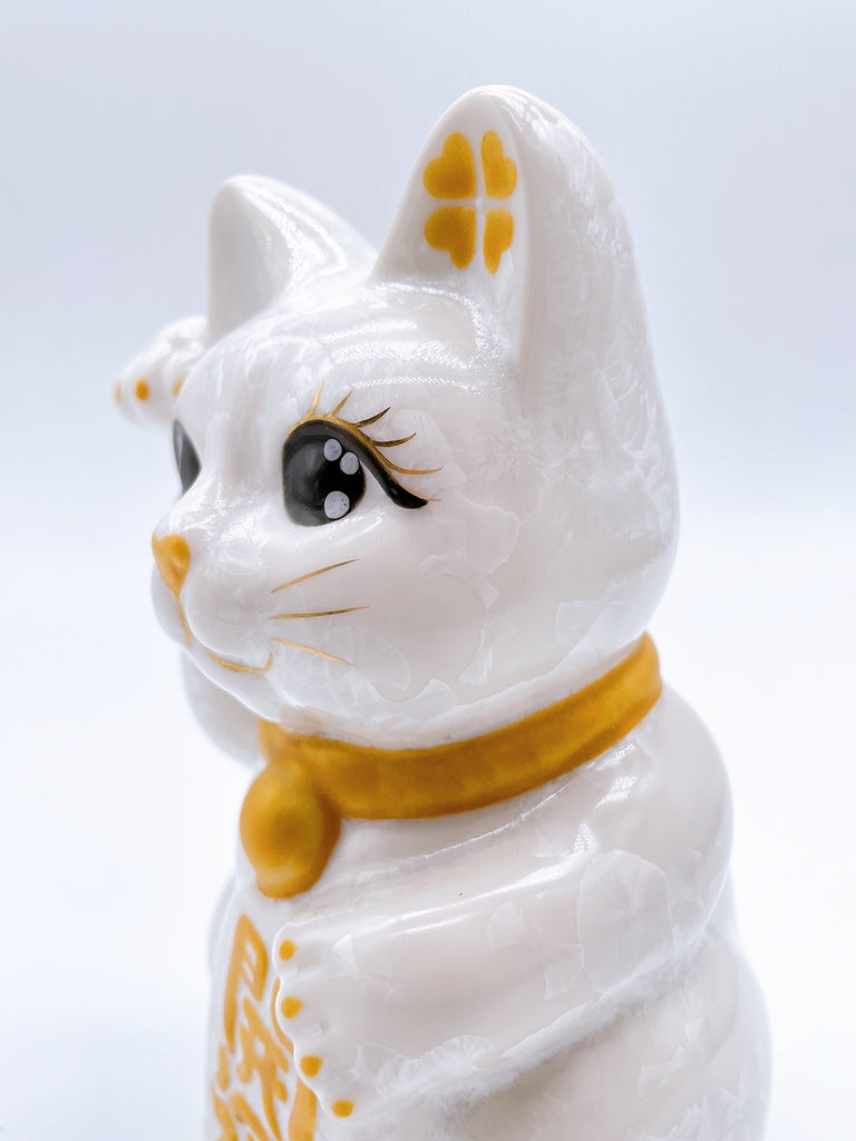 日本清水烧招财猫花结晶白