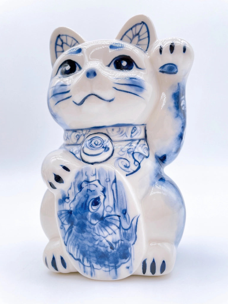 日本清水烧招财猫染付龙