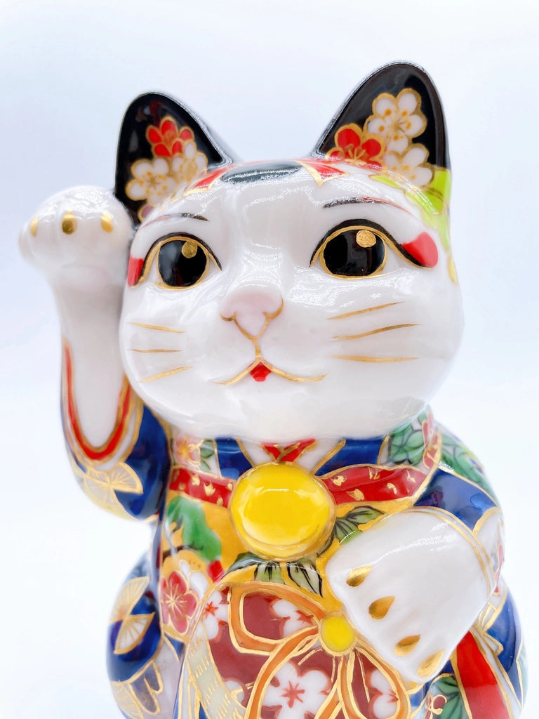 Japanese Kiyomizu-yaki Lucky Cat, Maiko, Fuji Crane, Lucky Cat