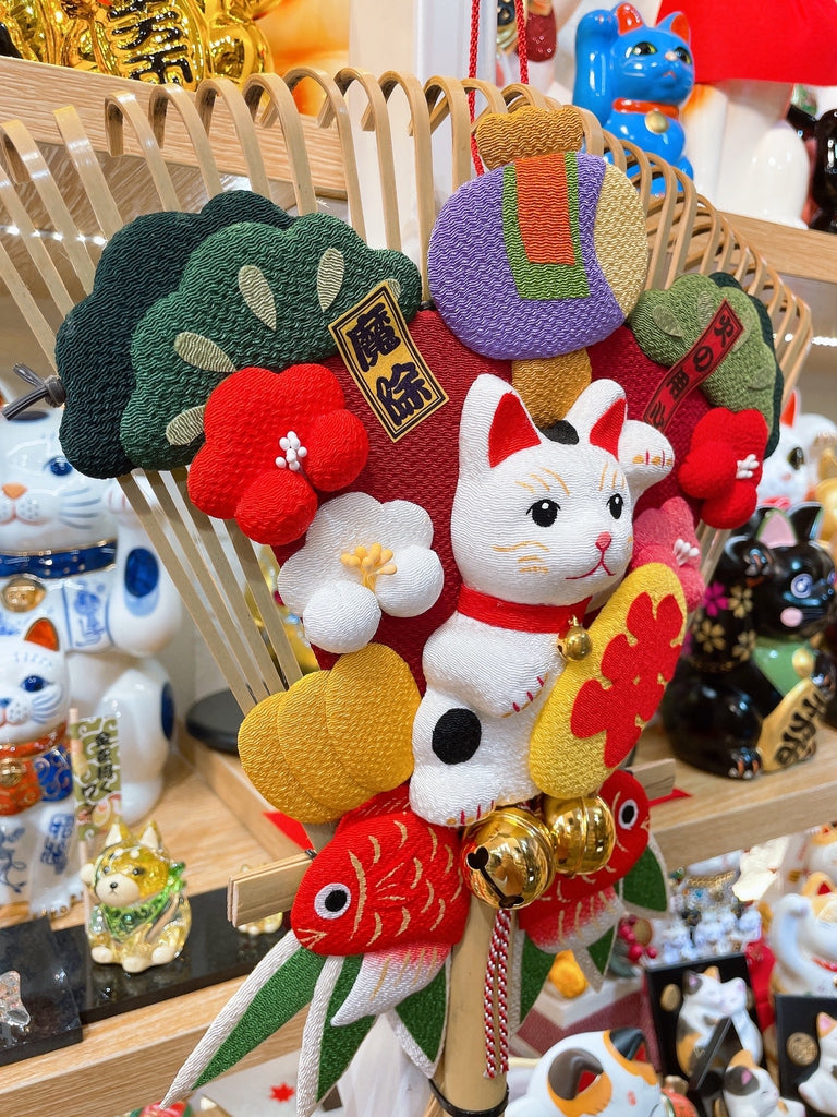 日本吉祥鯉魚繡花招財貓門松