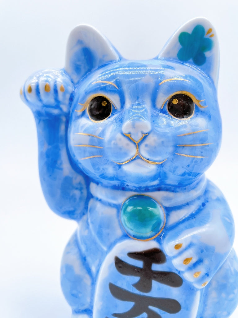 日本清水烧招财猫花结晶青