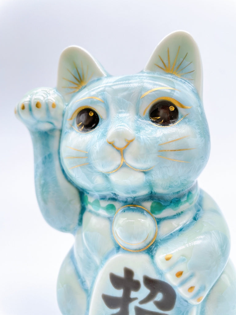 日本清水烧招财猫花结晶绿