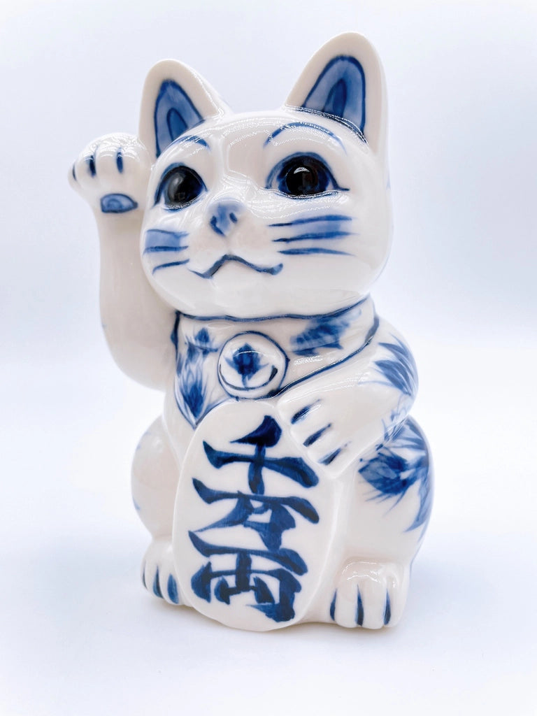 日本清水烧招财猫染付千万両右手